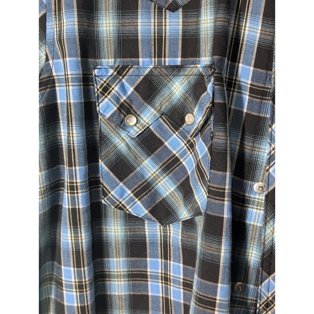Wrangler Western Snap Button Up Plaid Size Large Blue Short Sleeve Shirt - Picture 7 of 9